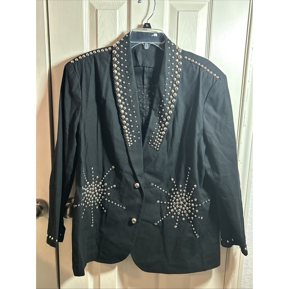 Black Silver Studded Women's Jacket Blazer Shoulder Pads, See Measurements